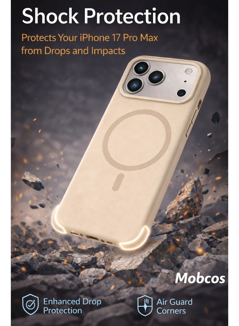 موبكوس جراب Mobcos iPhone 17 Pro Cream Elite Ring المصنوع من السيليكون الفاخر والمزود بخاصية الشحن اللاسلكي المغناطيسي | ملمس ناعم كالحرير | حماية فائقة ضد الصدمات بمعايير عسكرية | توافق مغناطيسي قوي | غطاء أنيق وفاخر